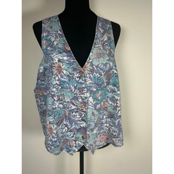 VNT Take Nine Maternity Wear Tabatha style denim floral vest Size L Womens Blue - Picture 1 of 12